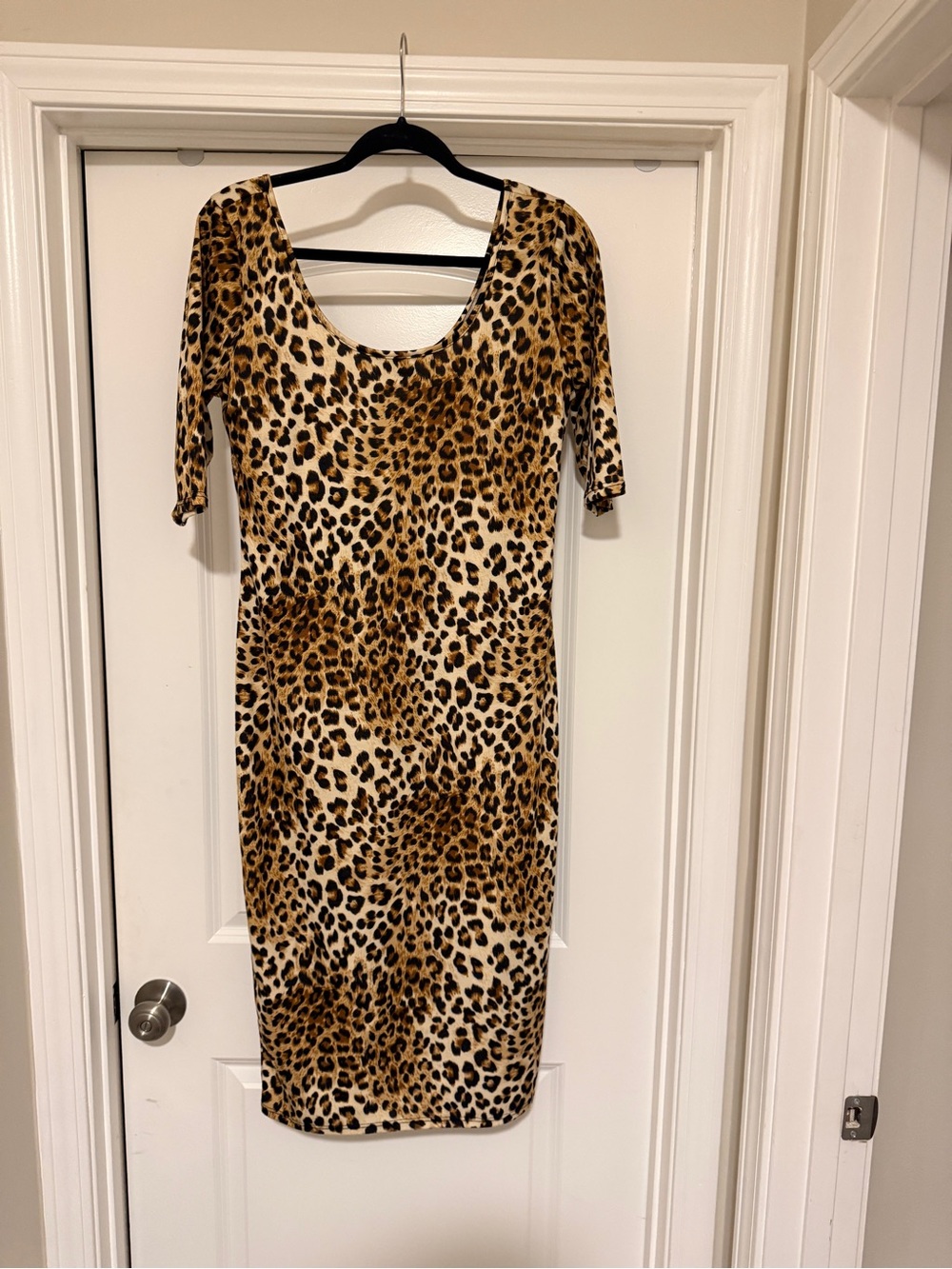 ALLOY Leopard-Print Midi Bodycon Dress in Brown and Black